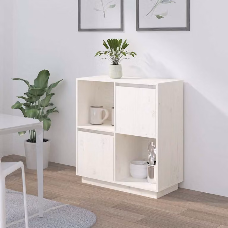 Credenza bianca in legno massello di pino stile rustico vidaXL L: 74 cm, P: 35 cm, H: 80 cm
