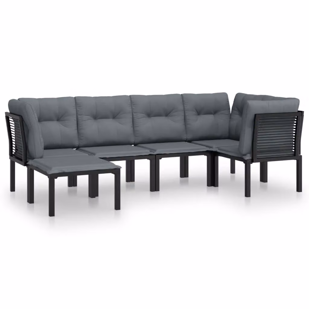 Set Salotto da Giardino 6 pz in Polyrattan Nero e Grigio