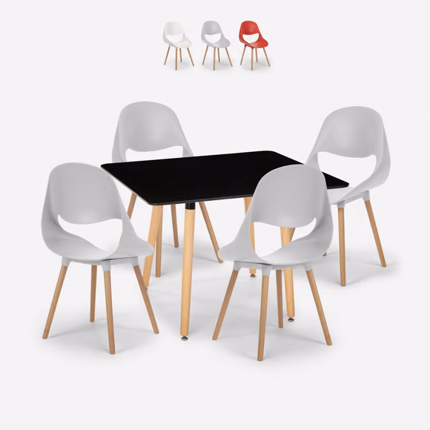 Set tavolo quadrato 80x80cm con 4 sedie nere design scandinavo Dax Dark - Grey