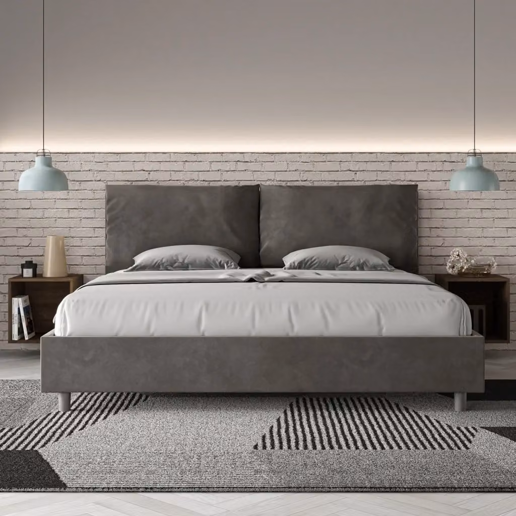 Letto Matrimoniale King Size Antea Large Grigio con Contenitore e Rete, L/P: 200 x 200 cm – 2