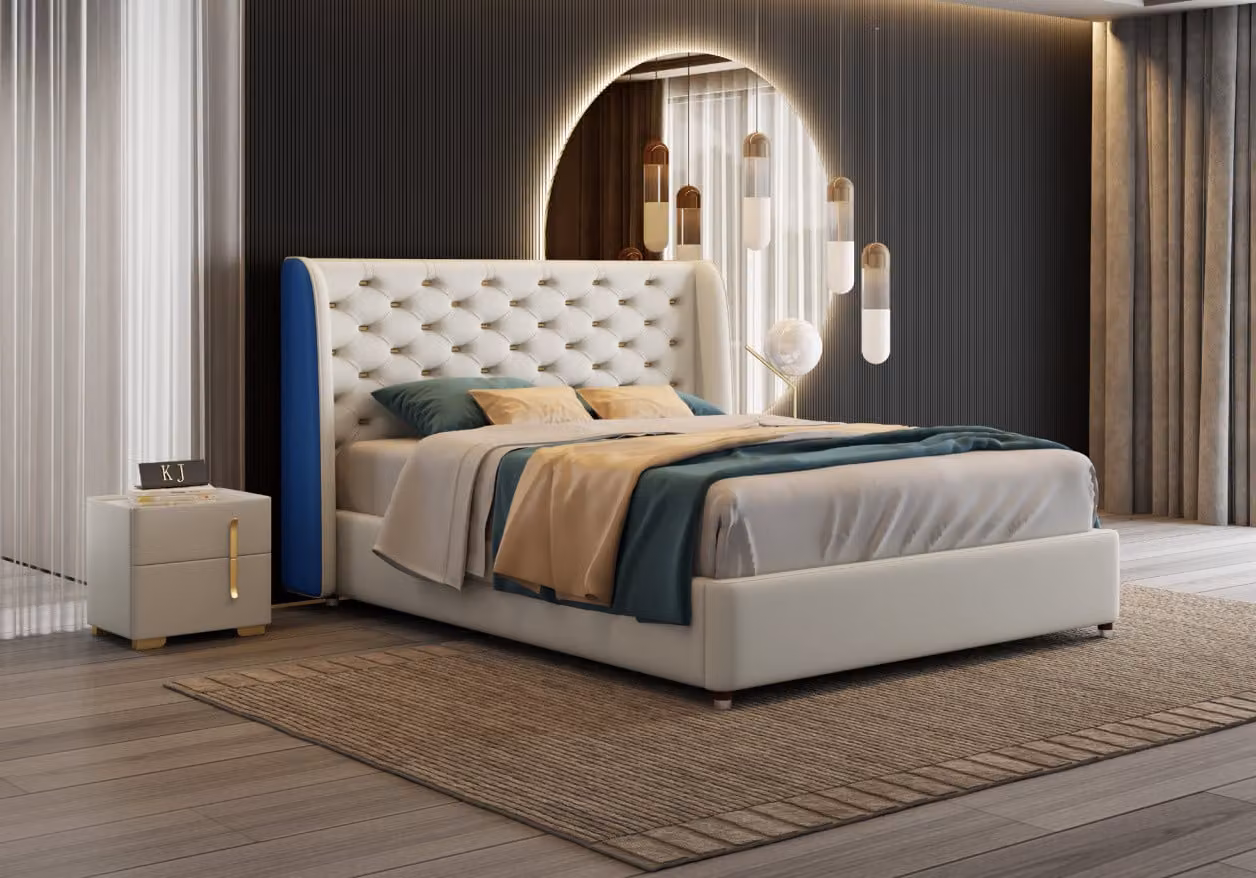 Bett Polster Design Luxus Doppel Hotel Betten Schlaf Zimmer Leder Modern Stoff