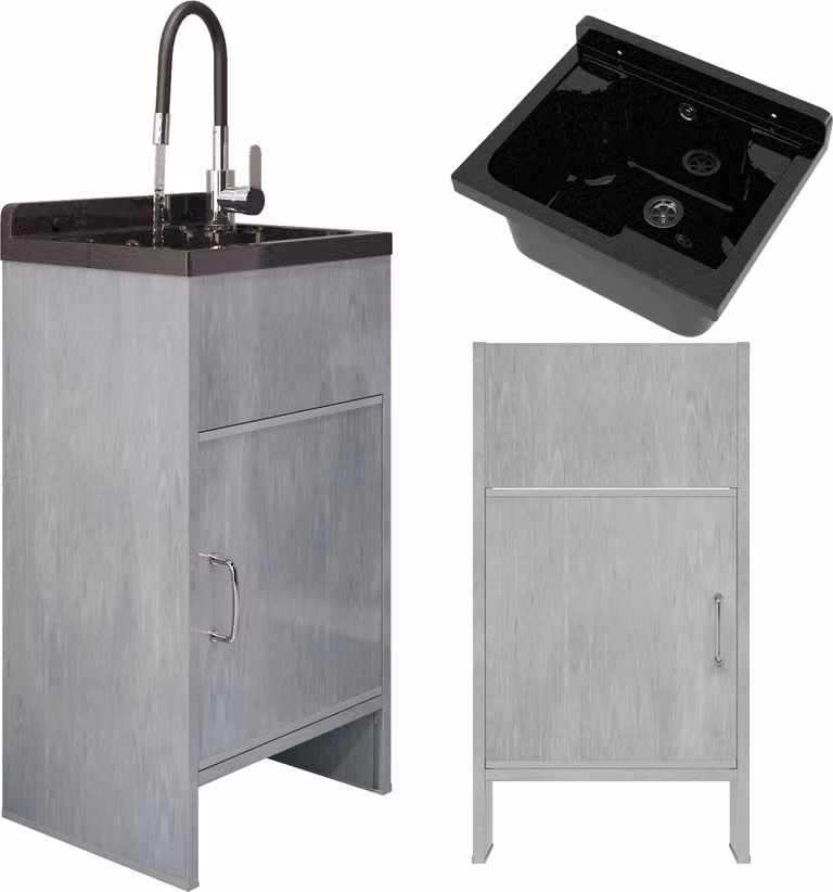 Granitan - Lavabo - Lavello - 77x41x34 cm - Nero - con rubinetteria GRADO e sifone - LOMA