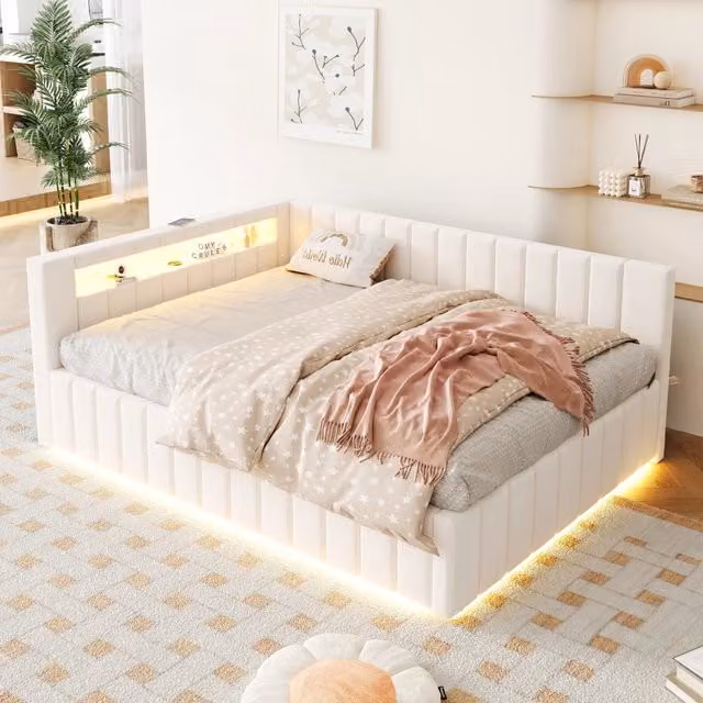 letto imbottito velluto beige 147 x 208;5 cm