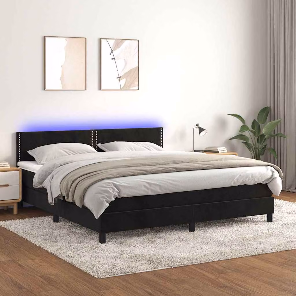 Letto Ibrido vidaXL con Materasso e Illuminazione LED in Velluto Nero L/P: 180 x 200 cm – 1