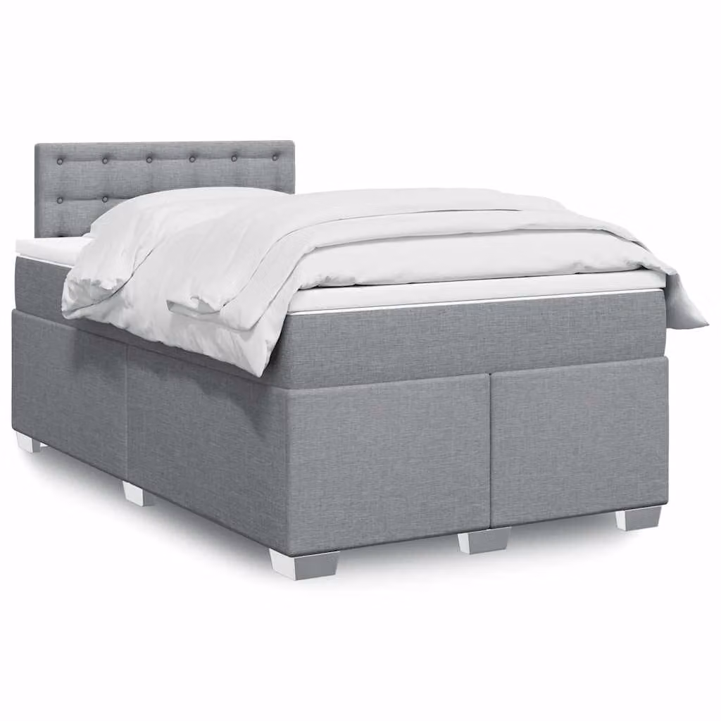 vidaXL Giroletto a Molle con Materasso Ibrido in Tessuto Grigio e Bianco L/P/H: 120 x 200 cm