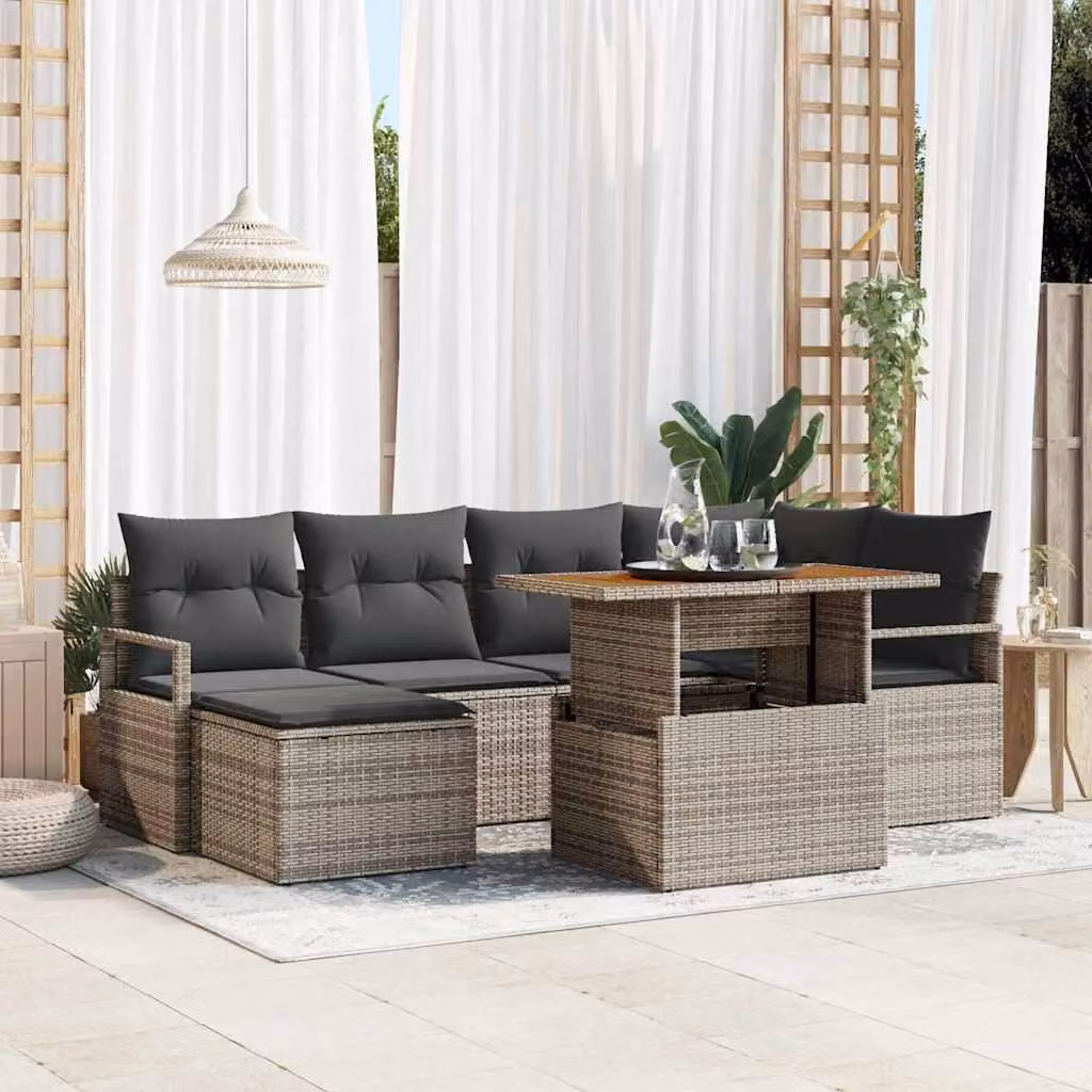 Maison Exclusive - Set da giardino composto da 7 pezzi, divano, colore grigio, realizzato in rattan sintetico