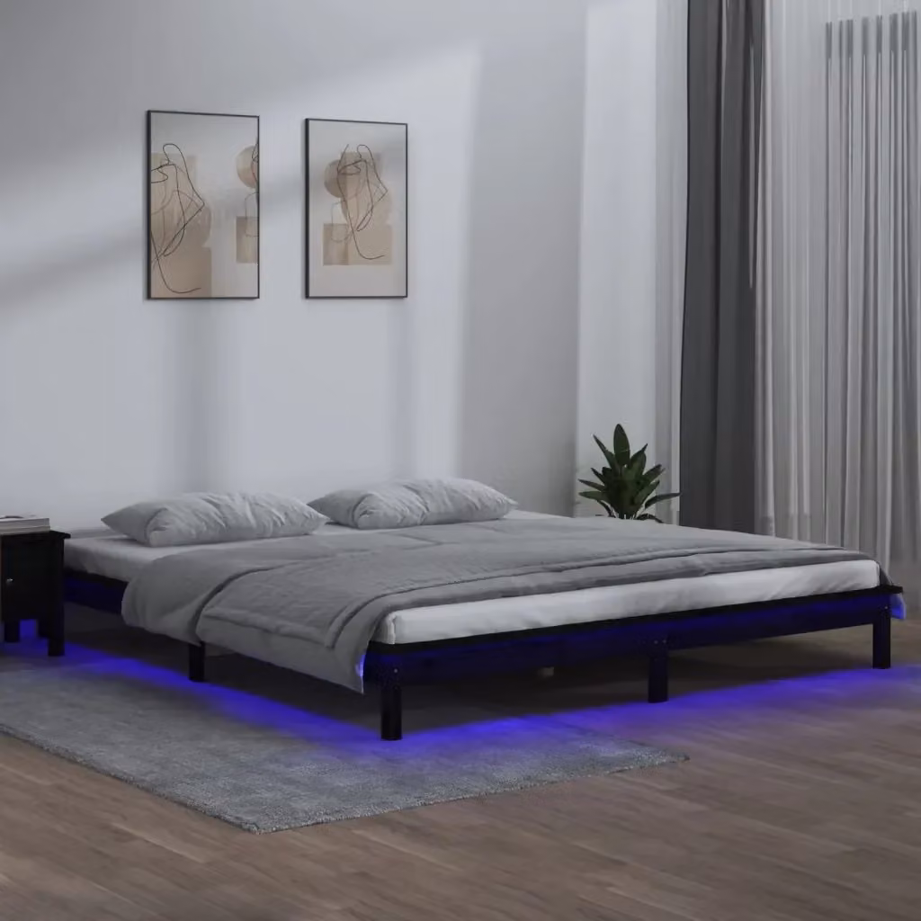 Letto matrimoniale in legno massello di pino nero con illuminazione LED sottostante e porta USB L/P: 120 x 200 cm – 2