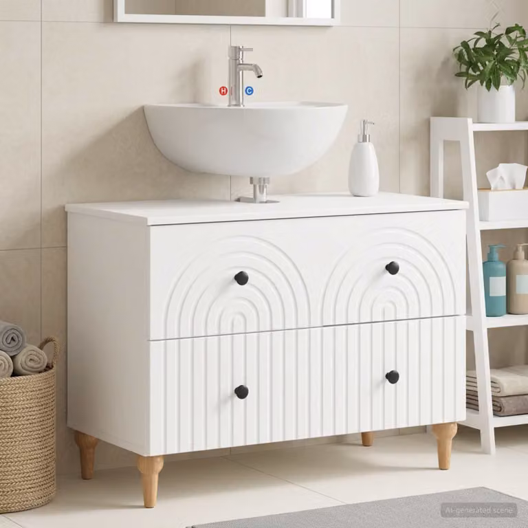 Armadio per lavabo da bagno moderno vidaXL ALKMAAR Bianco L 82 cm x P 41 cm x H 59 cm