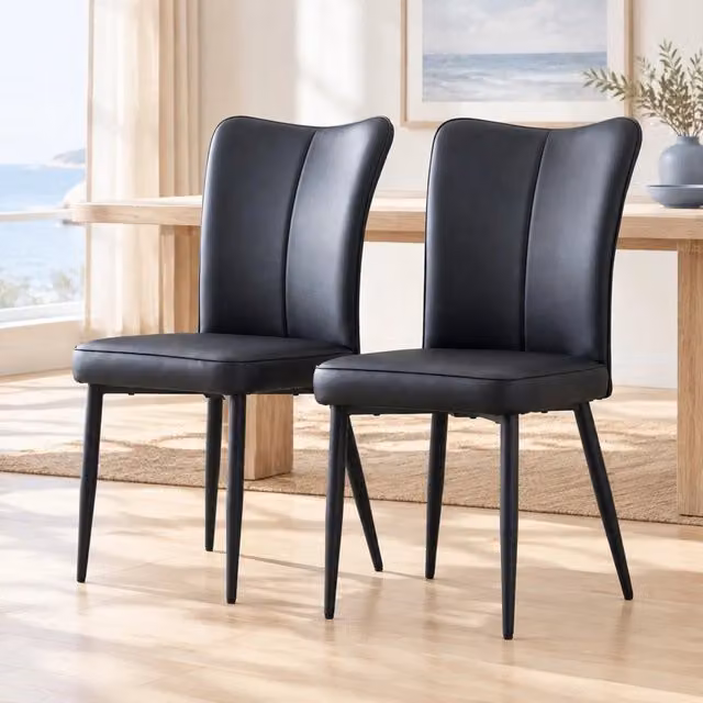 Set di 2 sedie da pranzo MIVRAY in similpelle nera con schienale ergonomico e gambe in metallo – 1
