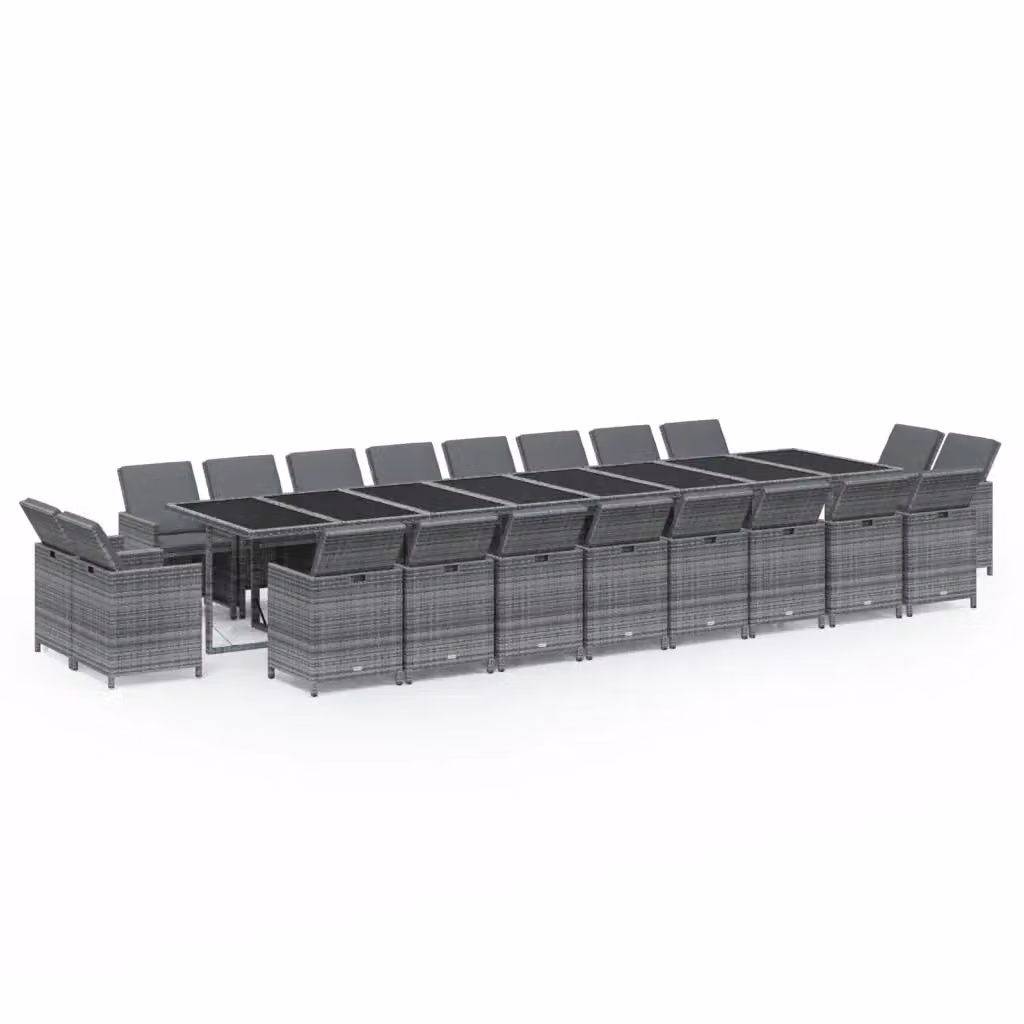 Set da pranzo da giardino vidaXL in polyrattan con cuscini e piano in vetro, 21 pezzi, grigio e nero – 2