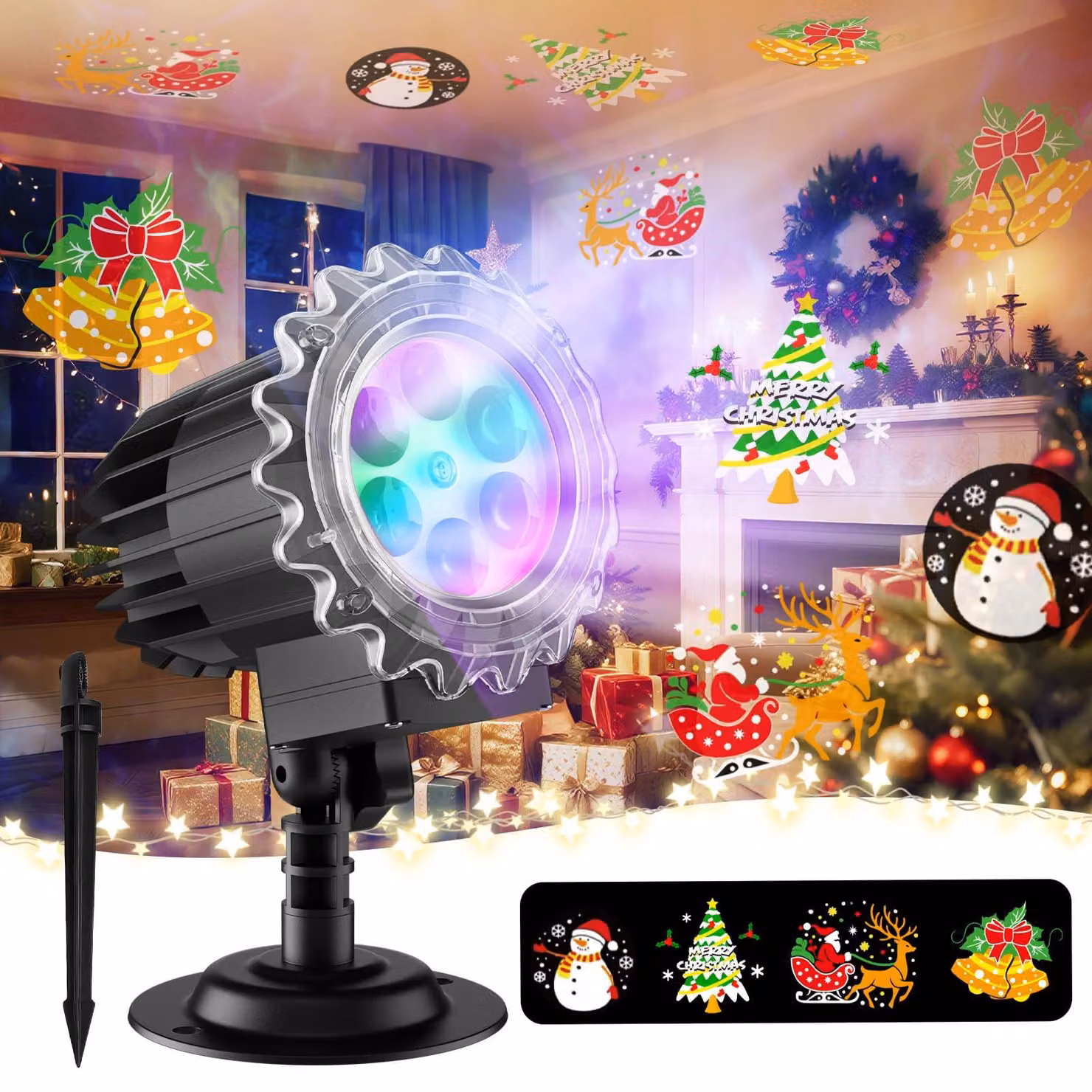 Proiettore LED con motivi natalizi in 3D, impermeabile, 15 W, colore nero