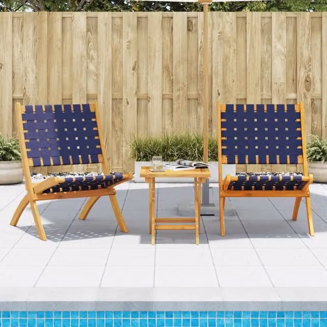 Set da giardino vidaXL composto da 2 sedie pieghevoli e un tavolino quadrato in legno di acacia oliato, colore blu e marrone – 1