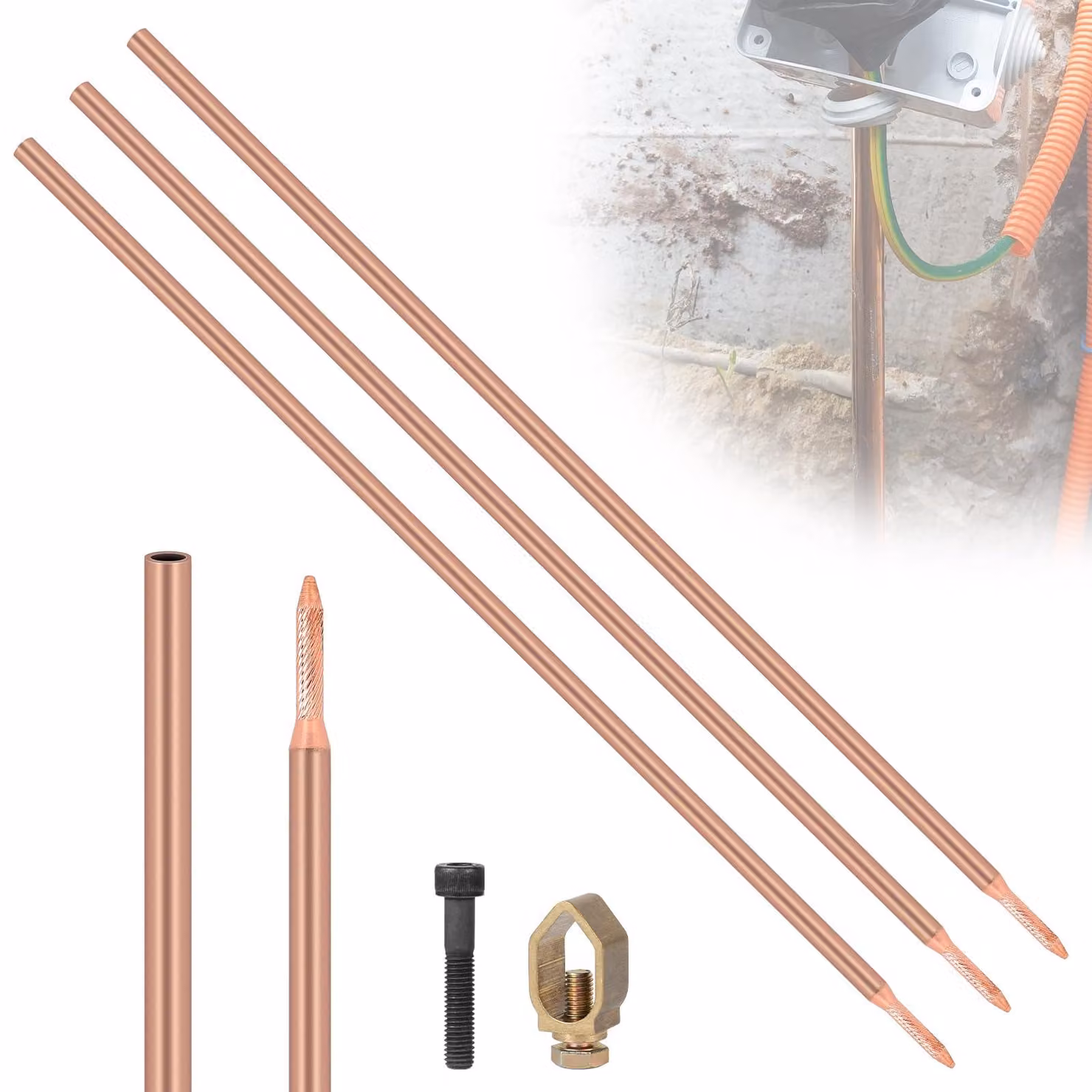 Picchetti da giardino Acciaio al carbonio, confezione da 3, lunghezza 1 metro, diametro 17,2 mm, con rivestimento in rame, adatti per l'uso in giardino e altro