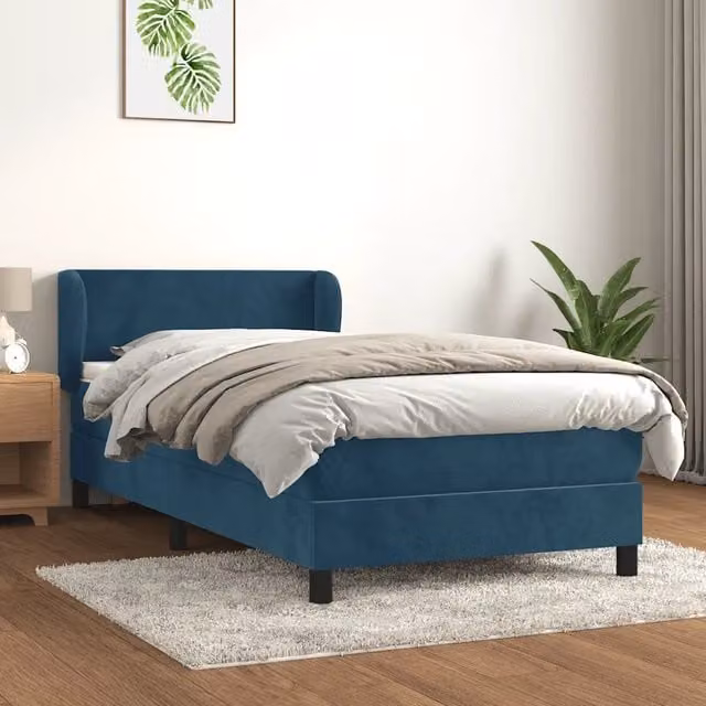 Letto Ibrido vidaXL con Giroletto a Molle e Materasso in Velluto Blu Scuro e Bianco, L/P/H: 90 x 190 cm