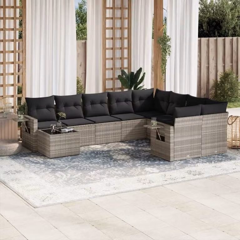 Maison Exclusive - Set Divano Giardino 10 pz con Cuscini Grigio Chiaro Polyrattan