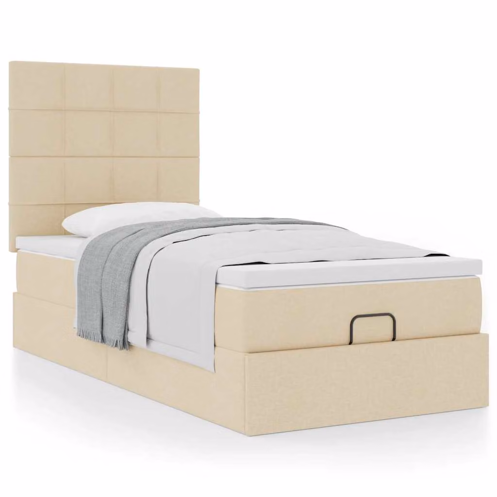 vidaXL Pouf Letto con Materasso in Tessuto Beige e Bianco L: 200 cm, P: 100 cm, H: 128 cm