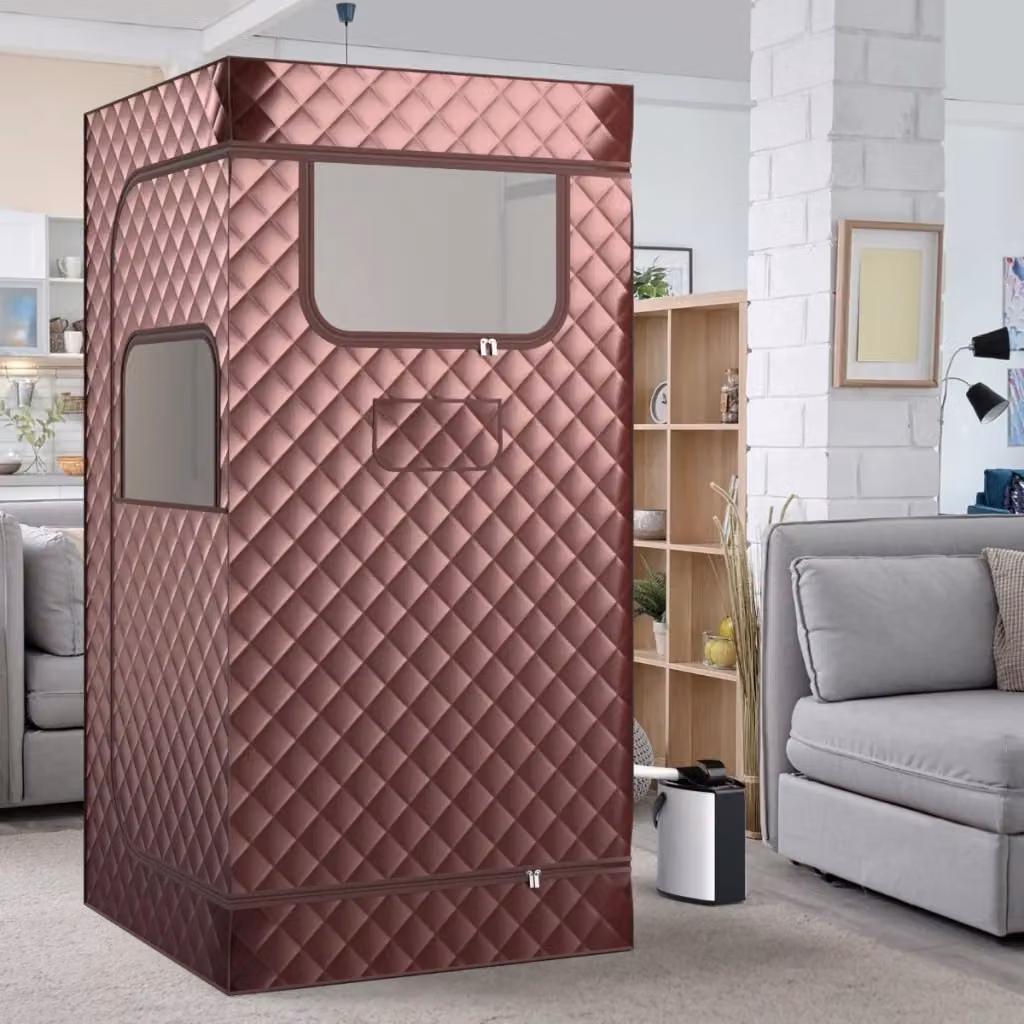 Sauna portatile a vapore Design Mania per casa con generatore da 3L e telecomando, Box sauna completo per 1 persona colore marrone – 2