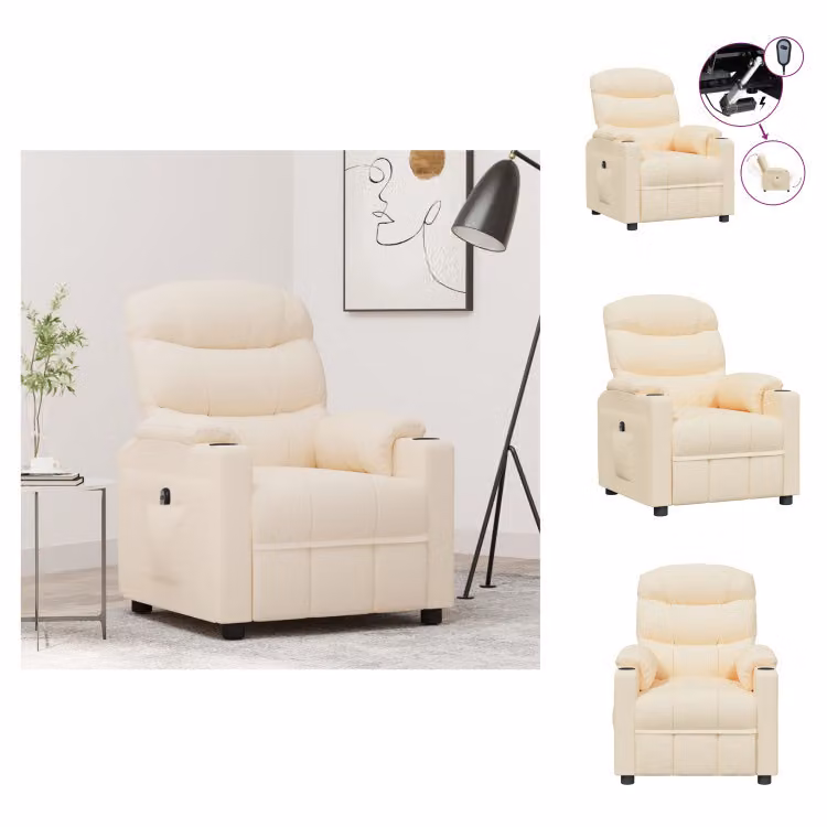 vidaXL Poltrona relax elettrica in tessuto crema - Poltrona