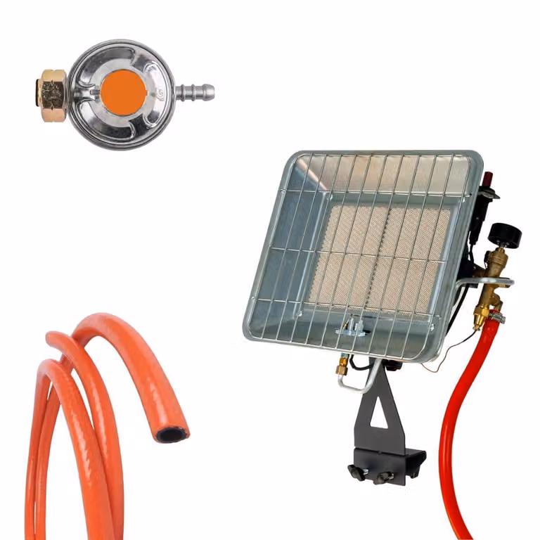 Riscaldatore a gas Volteno 4,5 kW con riduttore di pressione e tubo flessibile per gas – Riscaldatore a gas a infrarossi per garage e officine