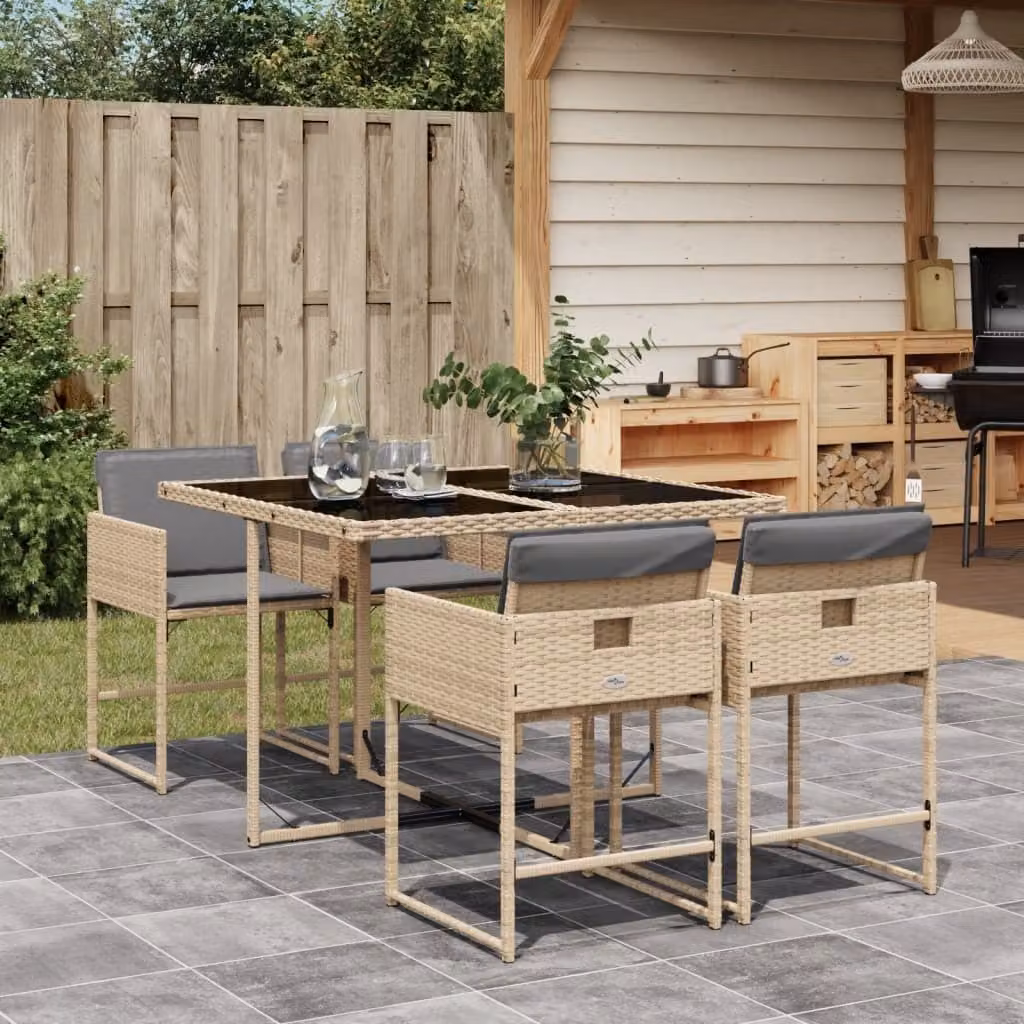 Maison Exclusive - Set Pranzo da Giardino 5 pz con Cuscini Beige Misto Polyrattan