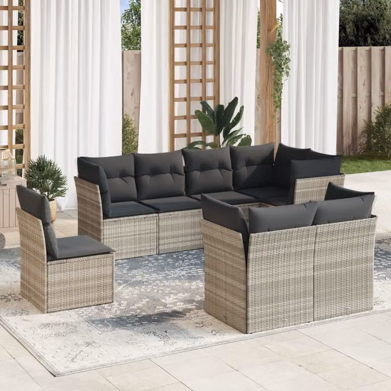 vidaXL Set Divano da Giardino 8pz in Polyrattan Grigio con Cuscini Imbottiti e Coperture Rimovibili