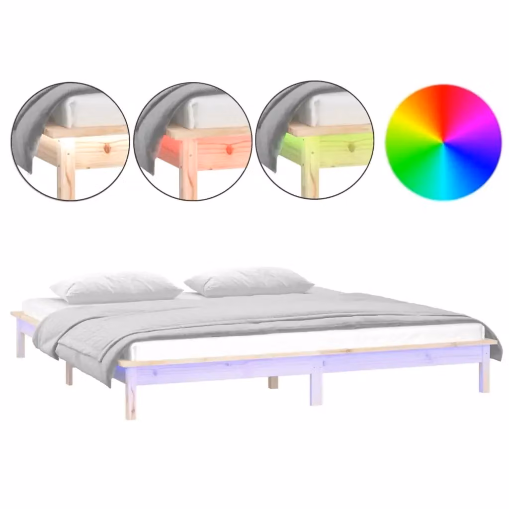 Letto matrimoniale vidaXL in legno massello di pino con illuminazione LED e porta USB L/P/H: 200 x 200 cm – 2