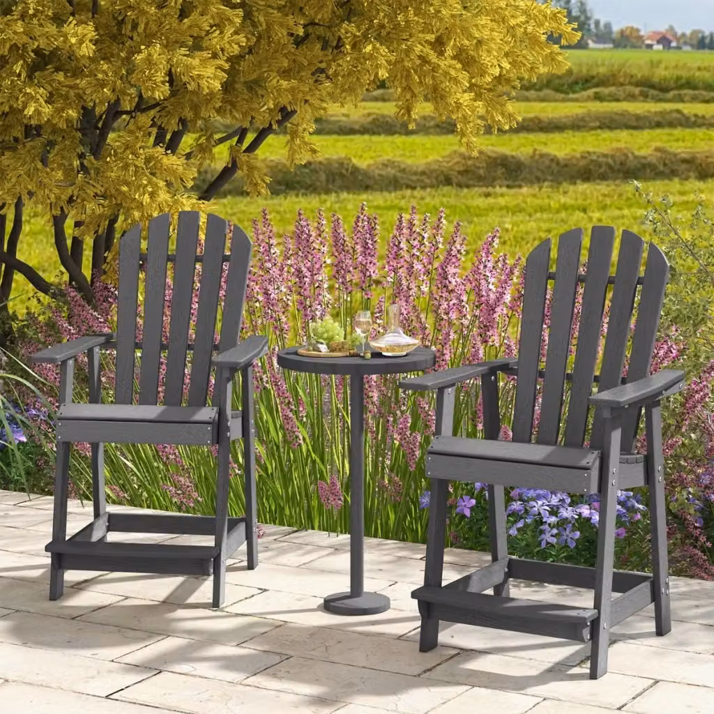 Sedia da bar Adirondack per esterni in HDPE resistente alle intemperie con braccioli, Grigio opaco – 2