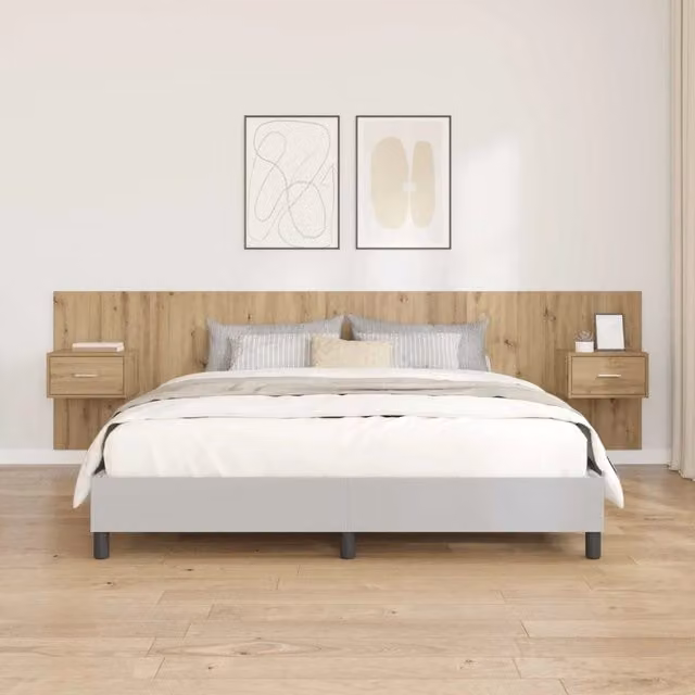 Testata con Comodino 3 pz-Set di 3 Testiera con Contenitore Rovere artigianale Legno multistrato 808766