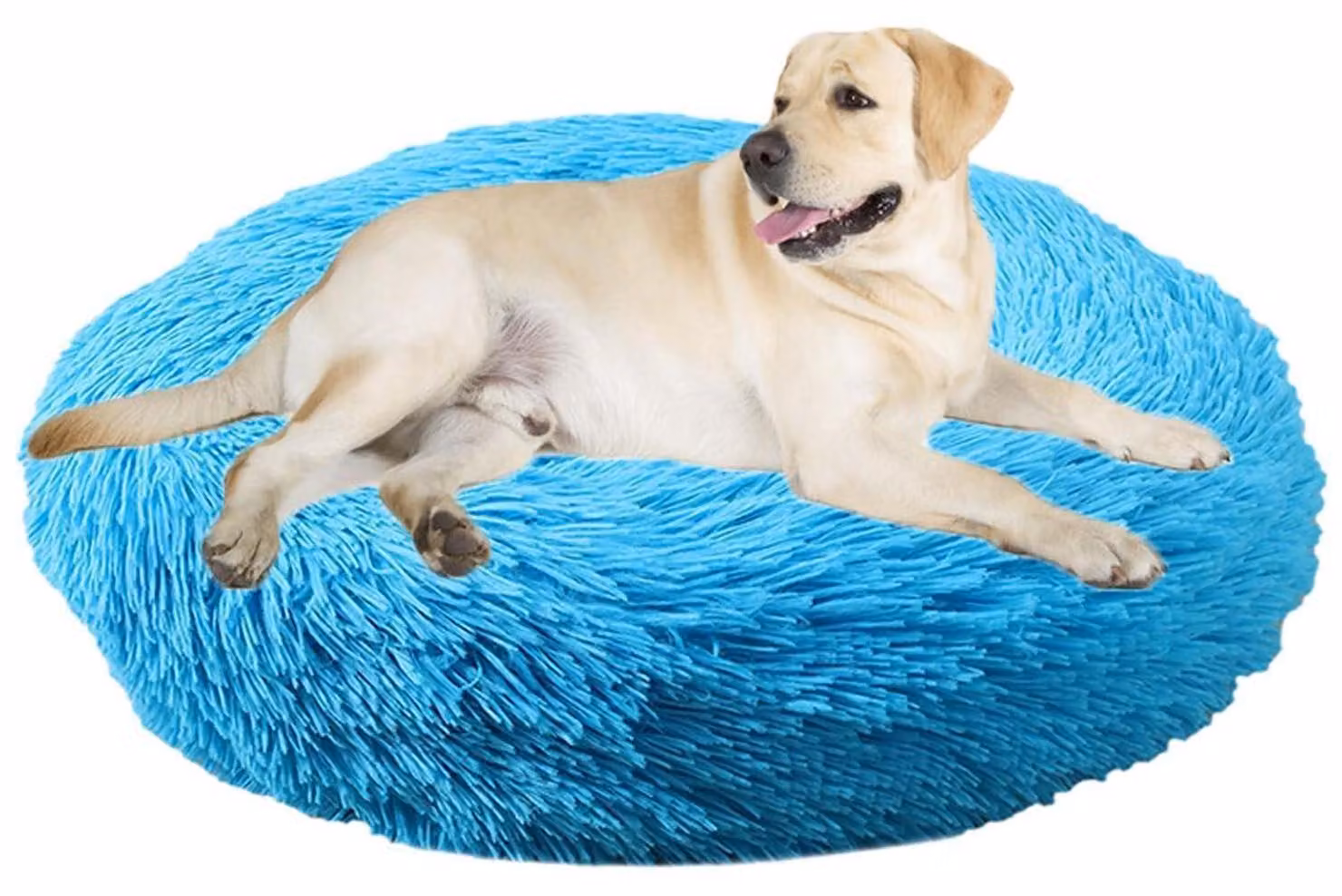Cuccia per cani, cuccia per gatti, forma a ciambella, rotonda, diametro 110 cm, blu, lavabile, morbida e pelosa