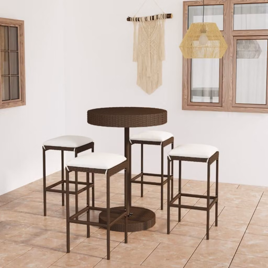 Maison Exclusive - Set da Bar da Giardino 5 pz con Cuscini in Polyrattan Marrone