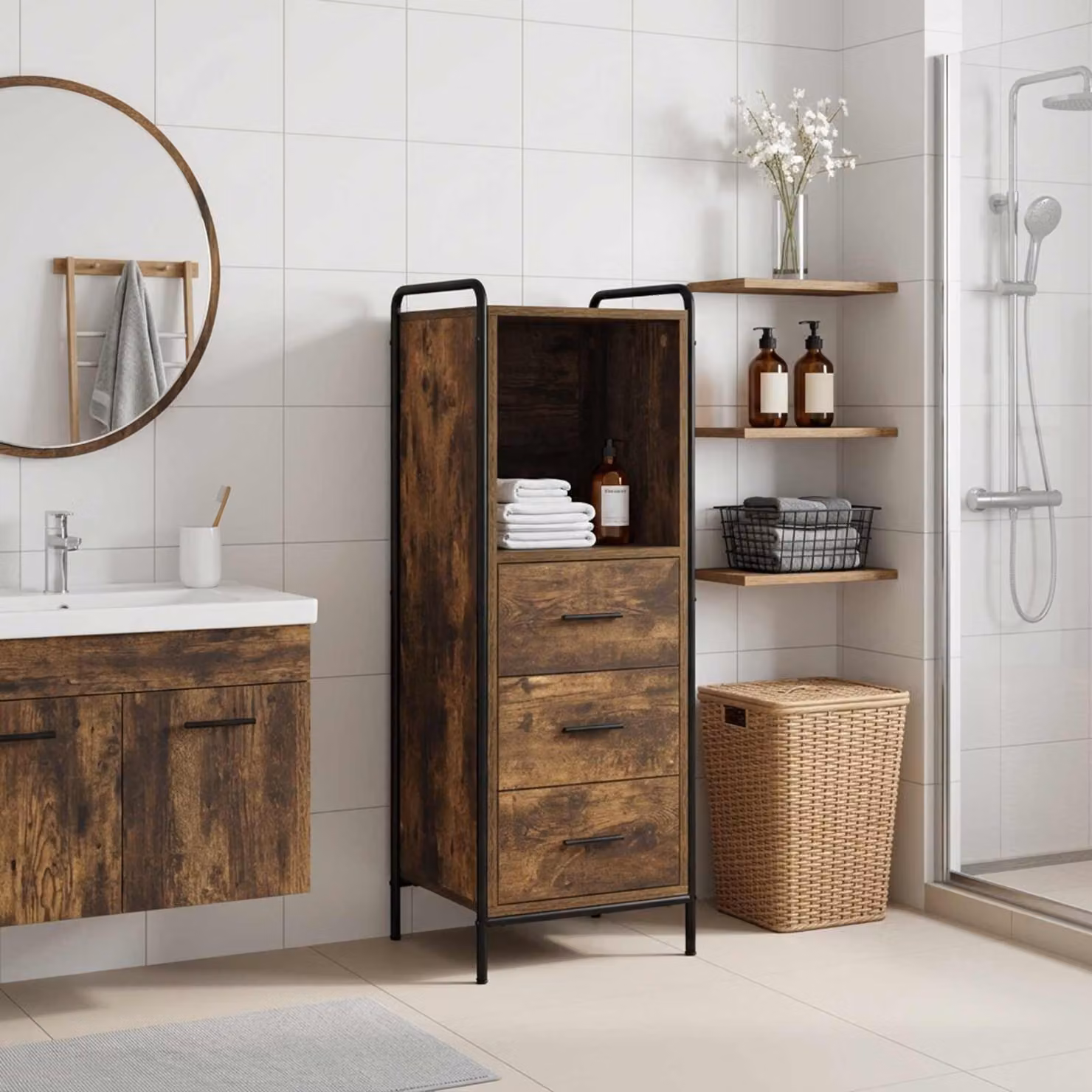 vidaXL Mobile da Bagno Rovere Fumo 40 x 36 x 109,5 cm