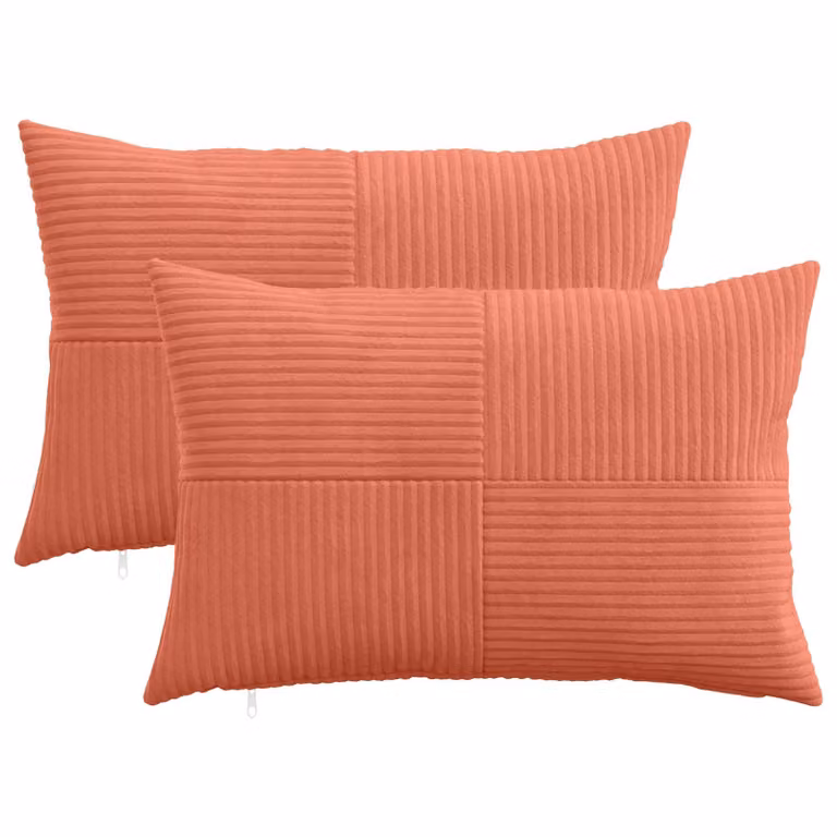 Set di 2 federe vidaXL ALMELO in velluto a coste, colore rosso arancio, L 30 cm x P 50 cm