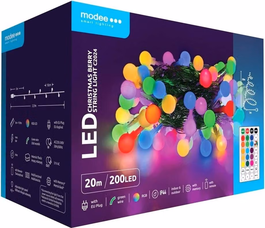 Luci di Natale RGB - 20 metri - 200 LED - Telecomando incluso
