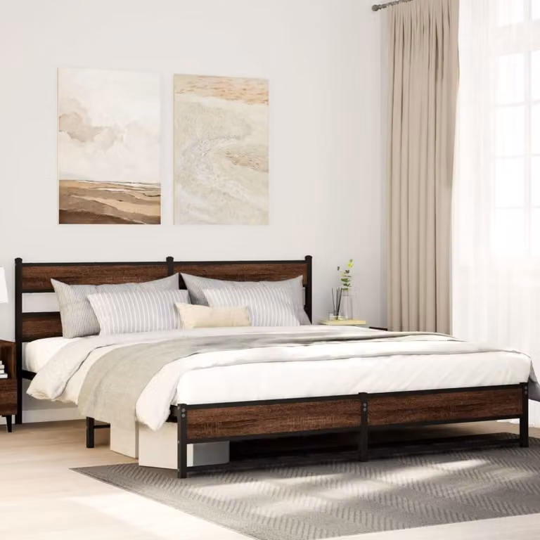 vidaXL Giroletto in Metallo Marrone Rovere senza Materasso L: 187 cm, P: 219 cm, H: 91,5 cm