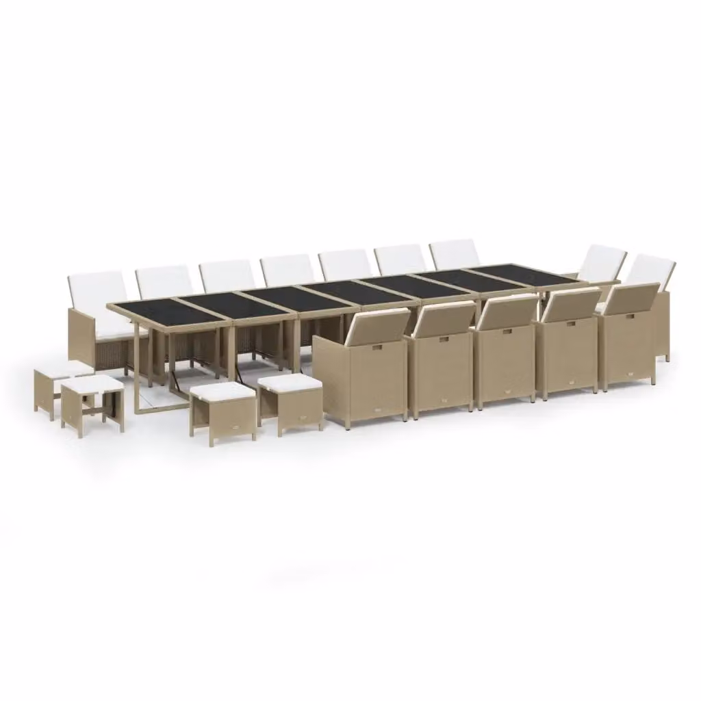 Set da Pranzo per Giardino 19 Pezzi vidaXL in Polyrattan Beige con Cuscini e Tavolo in Vetro – 2