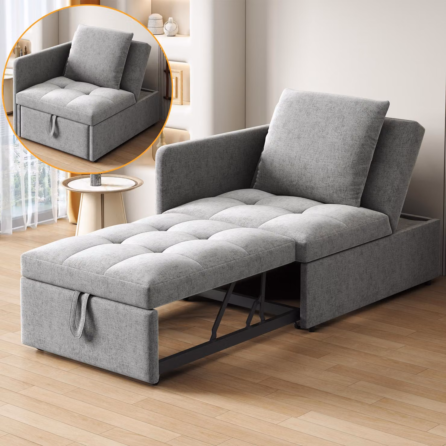 okwish divano letto relax con design convertibile 3in1, divano reclinabile con schienale regolabile e funzione sleep, grigio