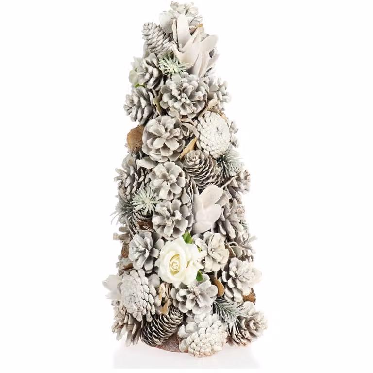 albero di Natale decorativo, albero decorato con pigne e tessuti