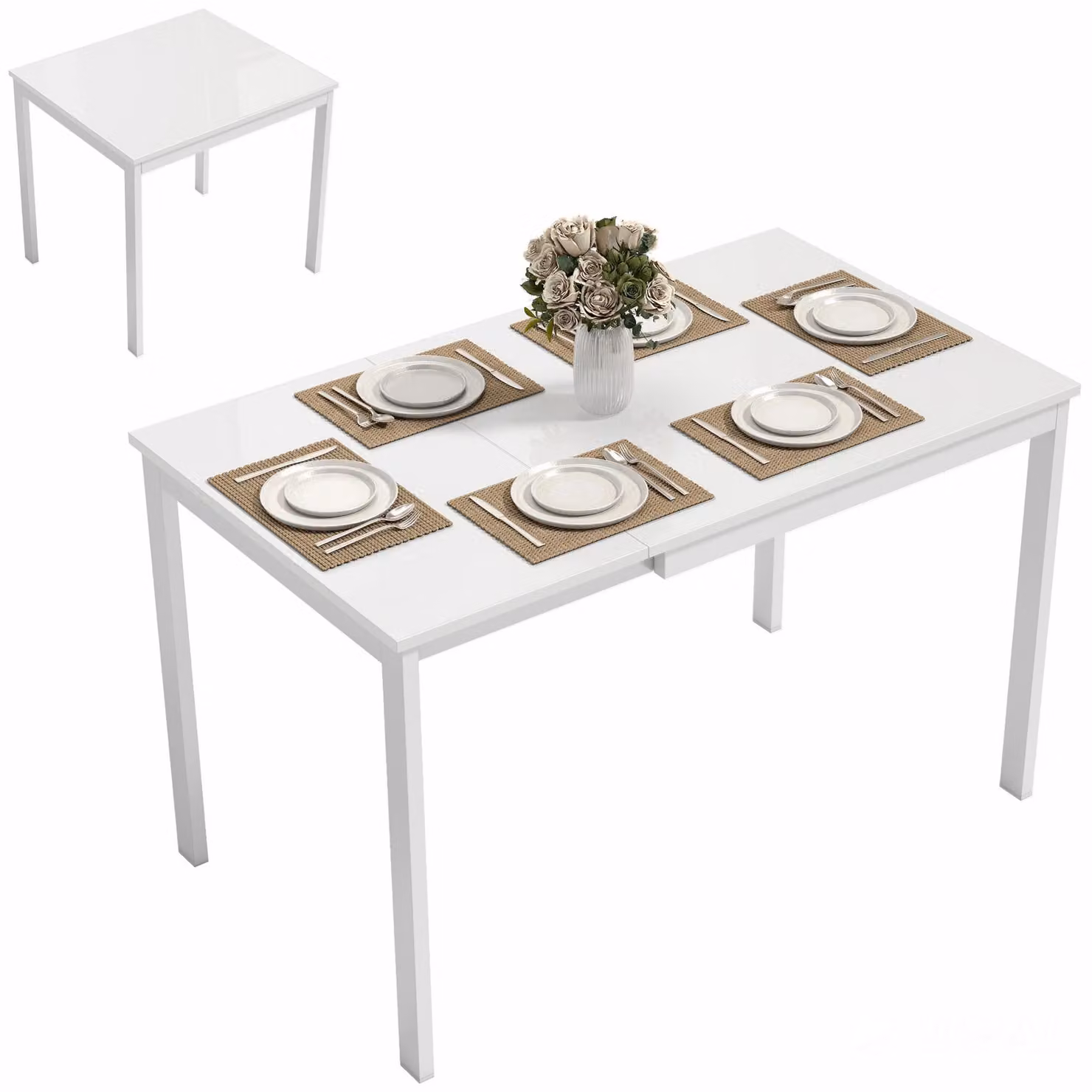 Tavolo da pranzo allungabile da 80 a 120 cm per 4-6 persone, tavolo da cucina salvaspazio con semplice meccanismo di allungamento, finitura naturale