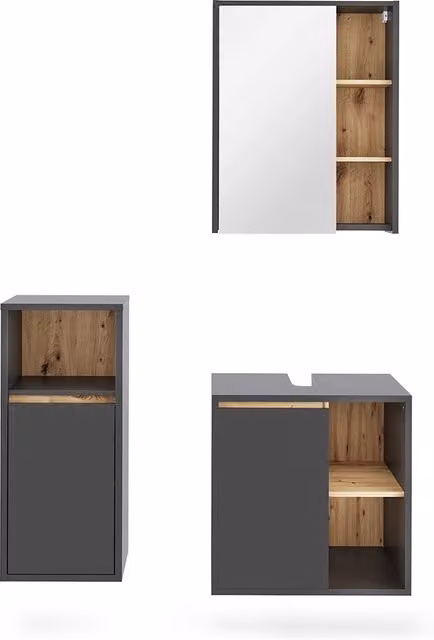 Set di mobili da bagno Viola Grigio/Rovere artigianale 3 pezzi Vicco