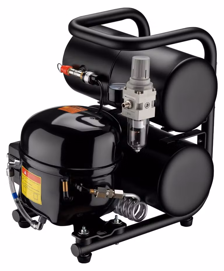 Compressore per aerografo, capacità 7,4 litri, pressione da 3 a 8 bar, colore nero, silenzioso, ideale per aerografo e modellismo