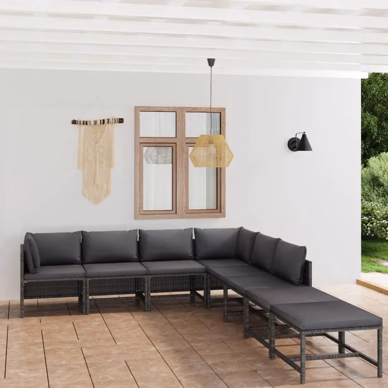 Maison Exclusive - Set da giardino da 8 pezzi con cuscini in polyrattan grigio