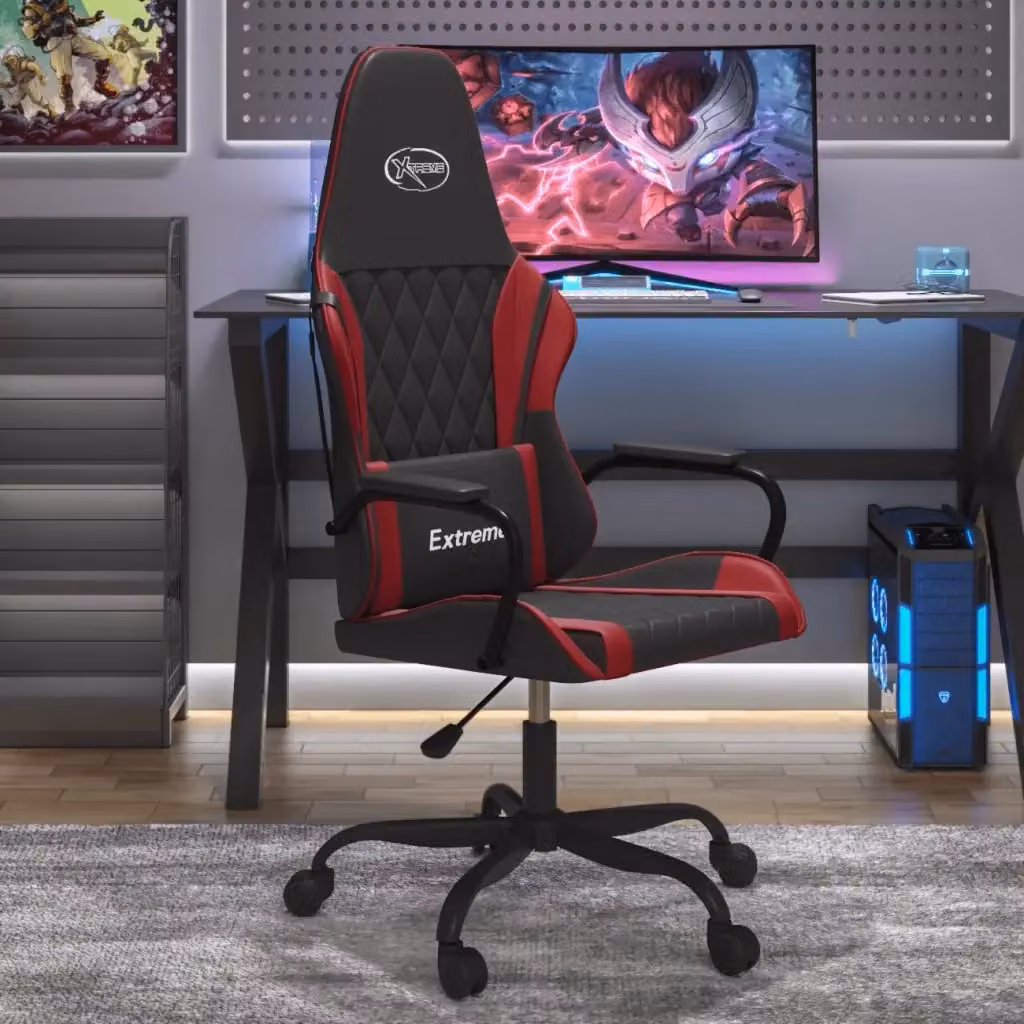 Sedia Gaming Sportiva con Poggiatesta e Braccioli in Similpelle Nero e Rosso Multicolore – 2