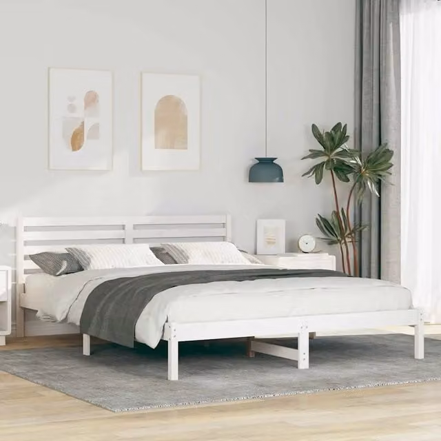 Struttura letto in pino massello bianco vidaXL L: 165.5 cm, P: 200 cm, H: 80.5 cm – 1