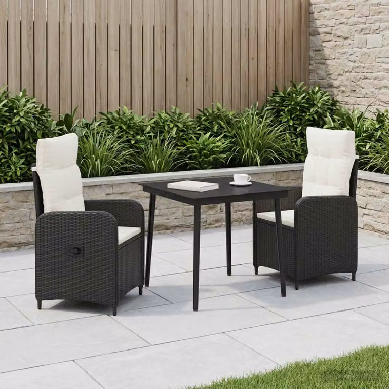 Set Tavolo da Salotto Moderno vidaXL in Metallo e Rattan, 3 Pezzi, Nero e Bianco