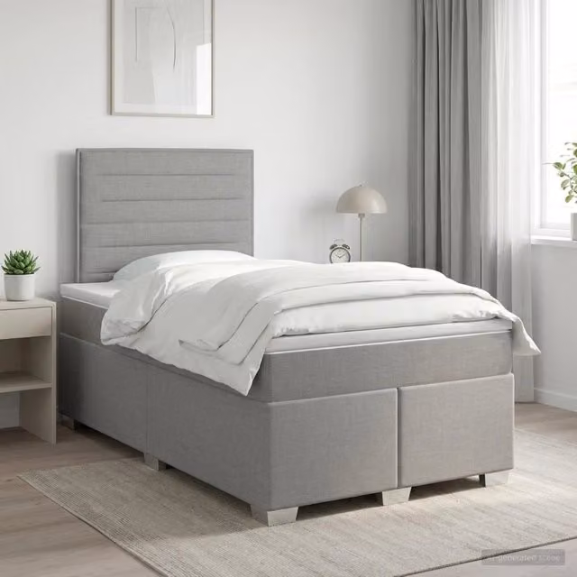 Letto box spring con materasso vidaXL in tessuto grigio e bianco L/P: 120 x 200 cm
