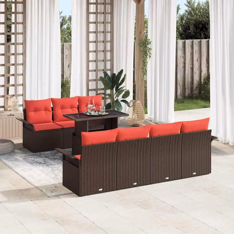 Maison Exclusive - Set da giardino composto da 8 pezzi, divano in rattan sintetico marrone