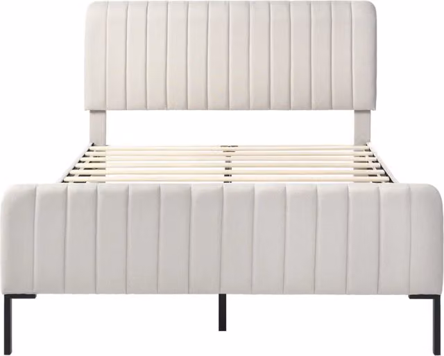 Letto matrimoniale 160 × 200 cm con testiera regolabile, materasso incluso, in lino grigio-beige