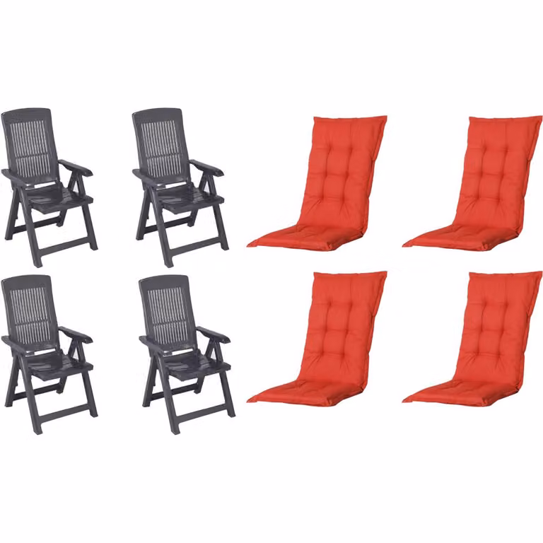 Set di 4 sedie pieghevoli Progarden Tampa con cuscino, antracite/rosso