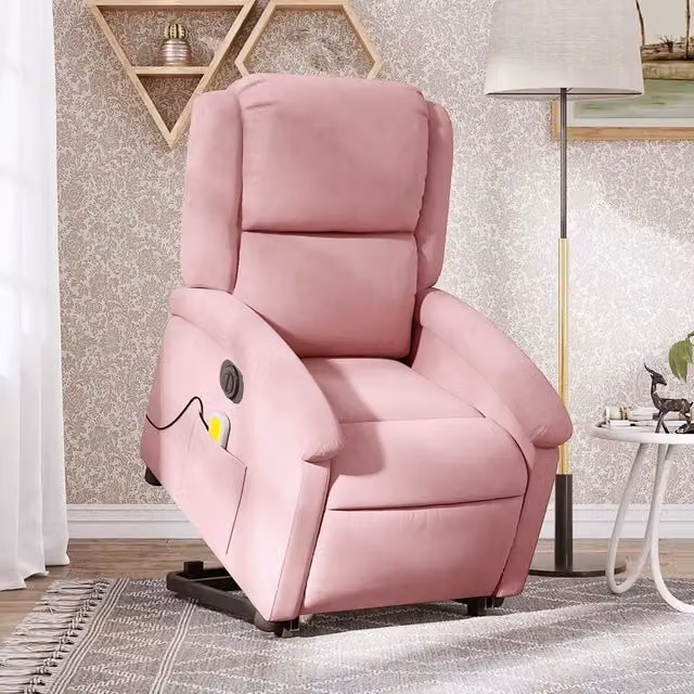 Poltrona Alzapersona Elettrica con Massaggio vidaXL in Velluto Rosa per Senior
