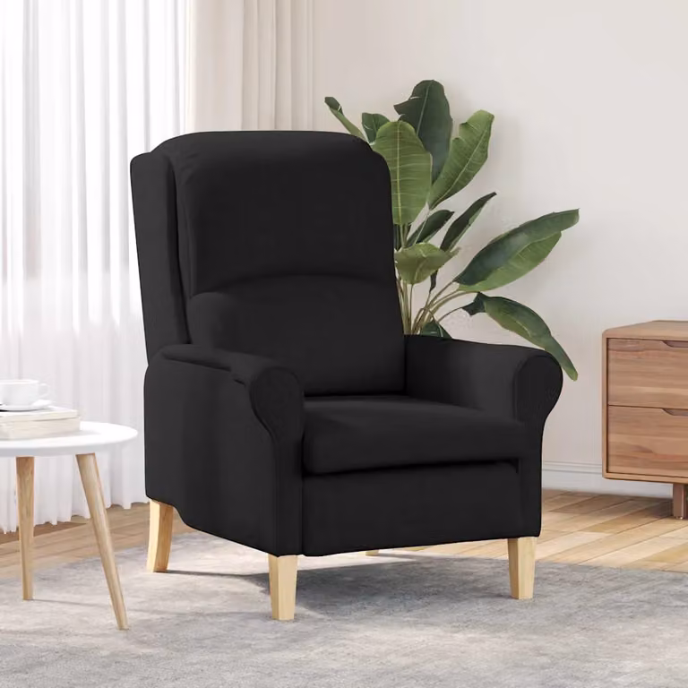 Poltrona moderna vidaXL in tessuto nero con braccioli e struttura in legno, L: 76 cm, P: 94 cm, H: 102 cm